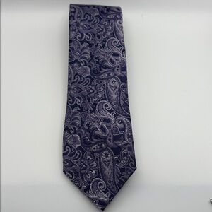 Michael Kors Purple and Silver Paisley Tie Silk Blend